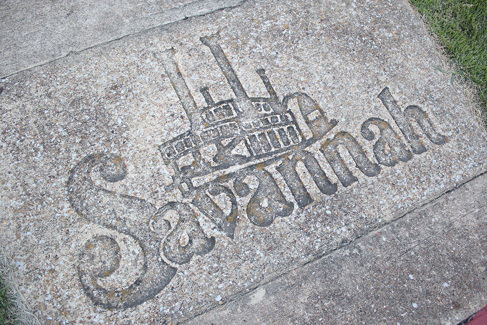 Savannah-Tennessee Concrete pavement with Savannah engraved on the pathway in Savannah, Tennessee.